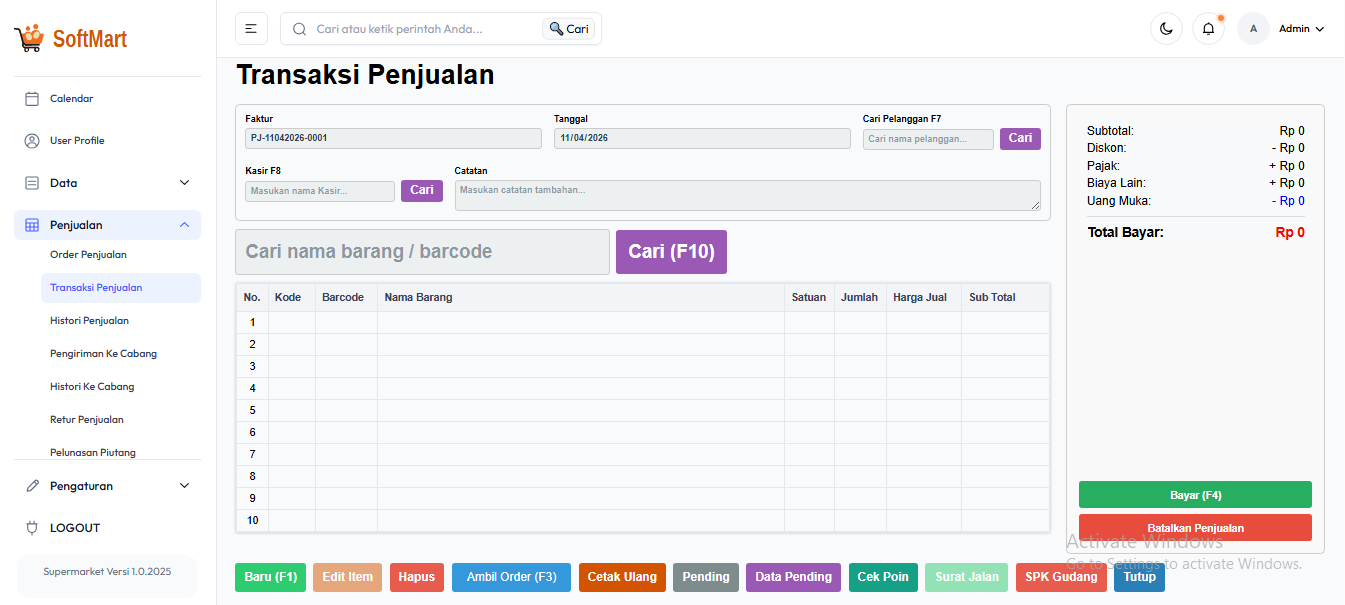 Halaman Transaksi Penjualan